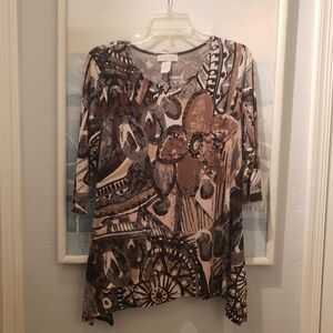 Chic Women's Floral Tunic - Brown and Black